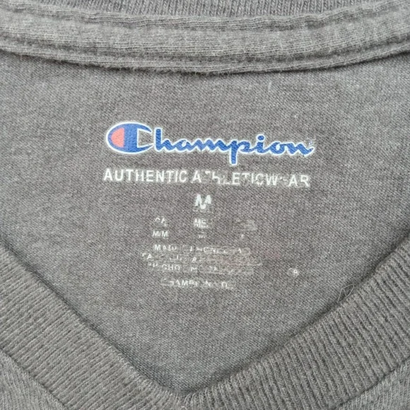 Champion Shirt Mens Medium Gray V Neck Short Sleeve Athletic Tee Casual - Picture 2 of 6